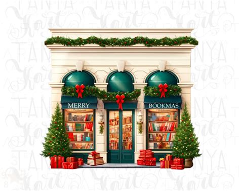 book store christmas scene png merry bookmas sublimation png