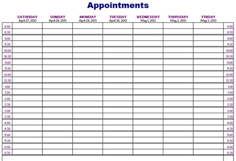 appointments schedule template  layout format calendar