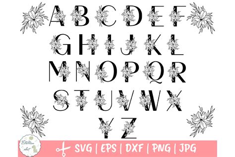 floral alphabet svg bundle floral letter svg botanical  cut
