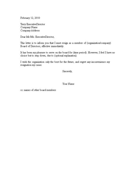 board  director resignation letter   create  board