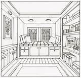 Drawing Bedroom Template Perspective Interior Coloring sketch template