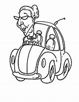 Driving Coloring Lady Old Car sketch template
