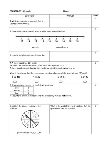 year  probability paper teaching resources