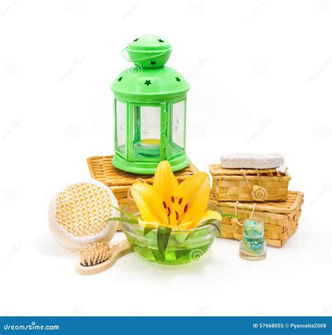 spa conceptyellow lily flower  objects  spa procedures stock