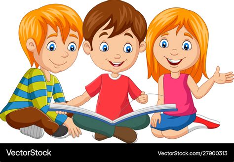 cartoon happy kids reading  book royalty  vector image