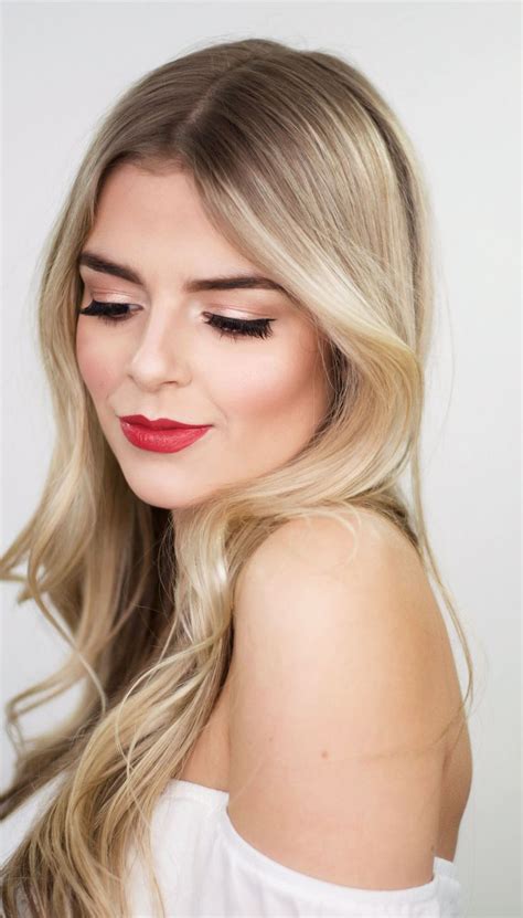 Blonde With Bold Brows Cat Eye And Red Lips Blonde