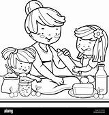 Children Baking Kitchen Coloring Alamy Stock Grandmother Cooking Book Cupcakes Decorating Girl sketch template