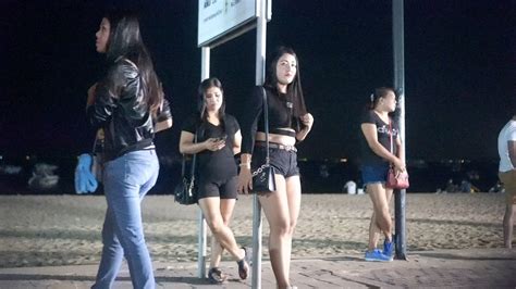 [4k] Thailand Pattaya Beach Road Night Scenes So Many Freelancers