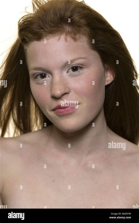 Girls Red Hairy Freckles Gaze Camera Portrait Series Broached People
