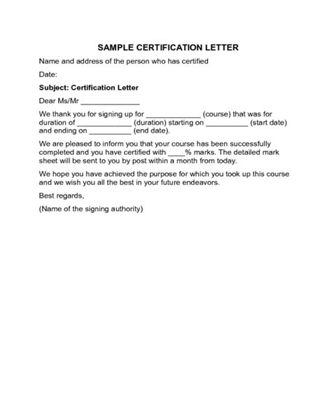 certification letter templates fillable printable  forms