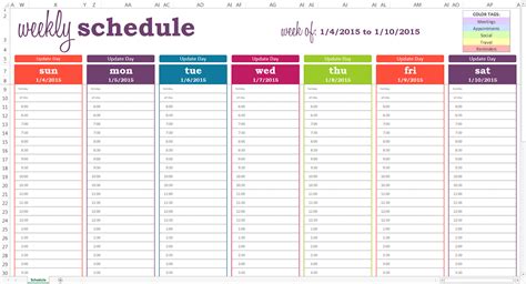 weekly schedule  time slots calendar  planning