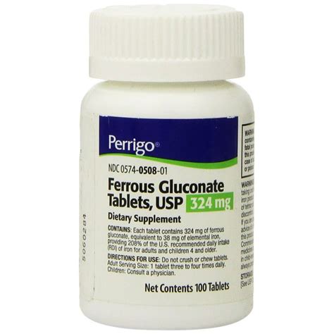perrigo ferrous gluconate mg dietary supplement  tablets