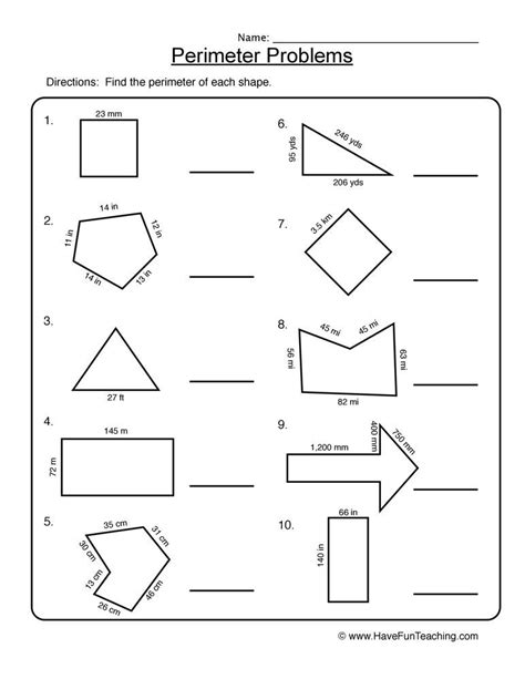 perimeter shape problems worksheet  fun teaching perimeter