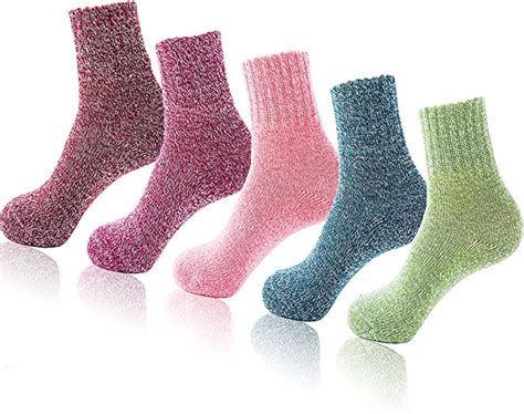ishyan 5 pairs womens warm winter vintage thick knit wool crew socks to
