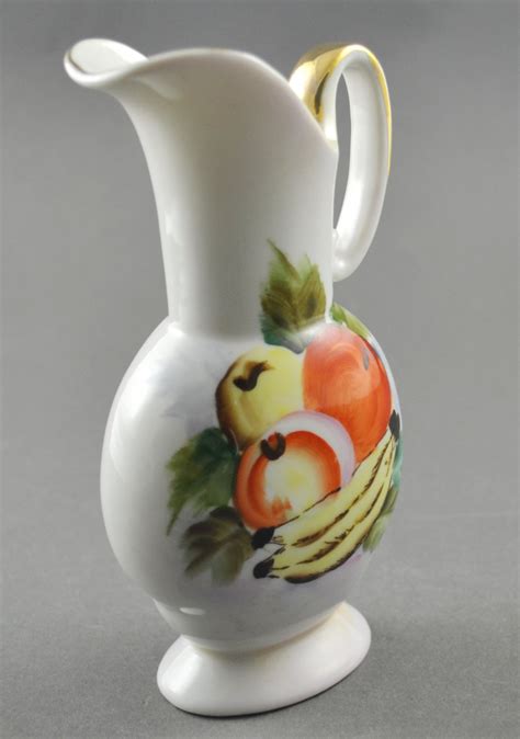 Ucagco Ceramics Hand Painted Fruit White Mini Pitcher Vase