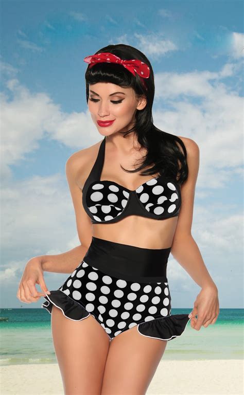 polka dots flouncing high waist bikini bk8057