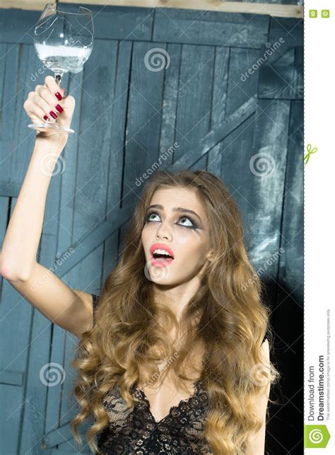 Pretty Woman With Wine Glass Stock Image Image Of Long