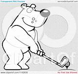 Golfing Holding Bear Against Club Tee Ball Clipart Cartoon Thoman Cory Outlined Coloring Vector Clip sketch template