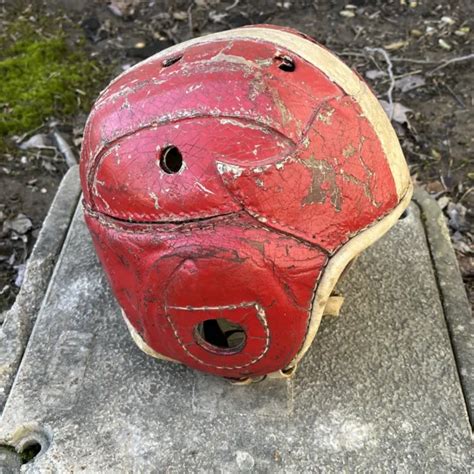 leather football helmet suspension vintage  antique wing front