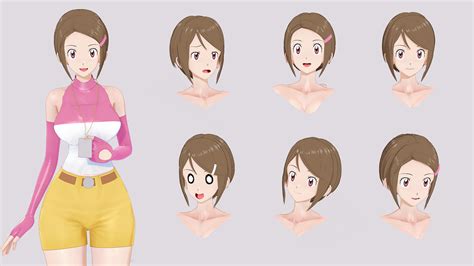 Yagami Hikari Digimon Highres 1girl 3d Breasts Brown Eyes Brown