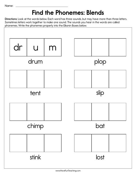 find  phonemes blends worksheet  fun teaching