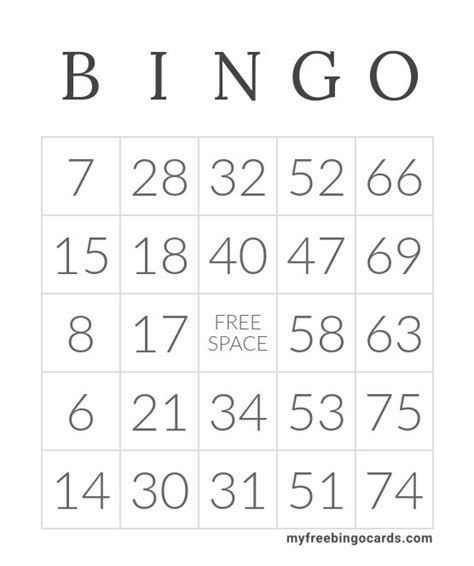 virtual   number bingo bingo card template  printable bingo