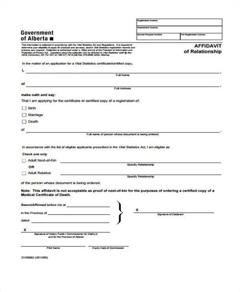 sample relationship affidavit forms   ms word