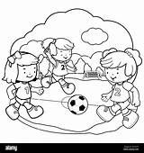 Jugando Futbol Fútbol Ninas sketch template
