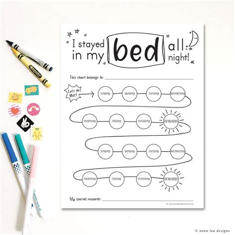 stay  bed reward chart printable  hand etsy