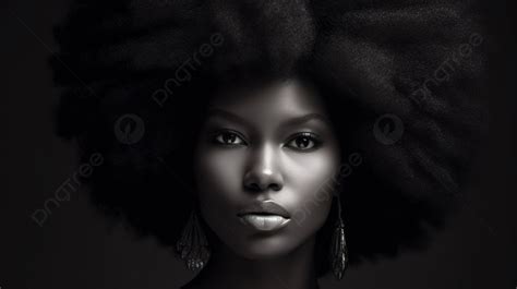 Wanita Kulit Hitam Cantik Memegang Afro Besar Gambar Afro Latar