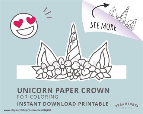 printable unicorn horn  ears paper hat unicorn coloring page