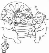 Teletubbies Coloring Together Pages Eat Toast Tubby Kids Colouring Print Size Lunch sketch template