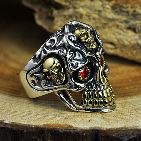 punk  silver skull rings skeleton adjustable size vintage trendy