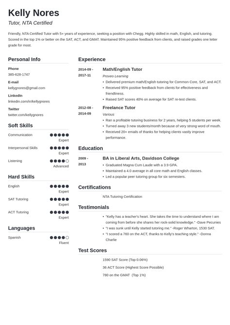 tutor resume sample guide  tutoring examples resumetemplate
