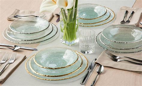 handmade platinum gold rim glass dinner plates edgey by annieglass