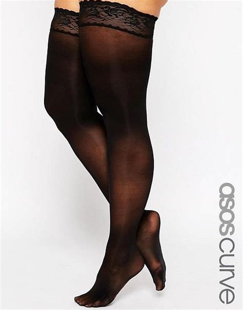 asos curve asos curve 50 denier lace top hold ups socks and tights