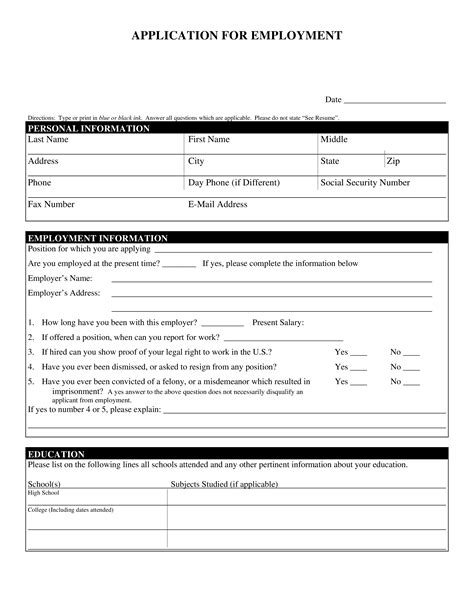 blank application form  employment template templates