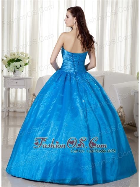 Sky Blue Ball Gown Strapless Floor Length Taffeta Beading Quinceanera Dress