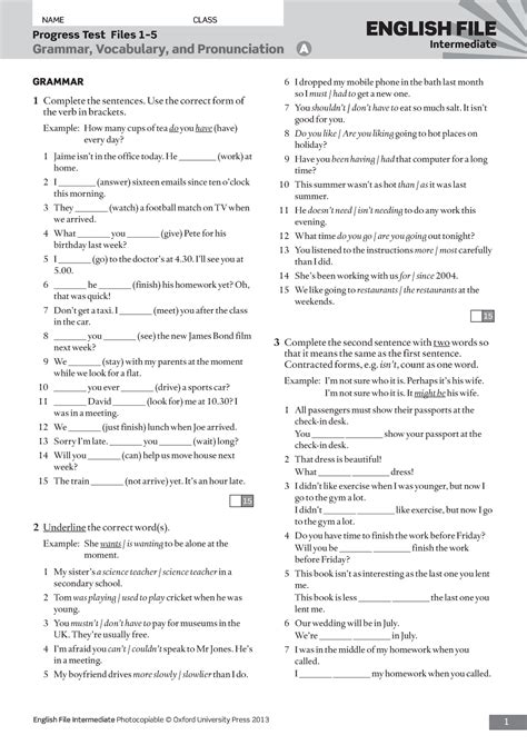 intermediate test   libro english file progress test files  grammar vocabulary  studocu