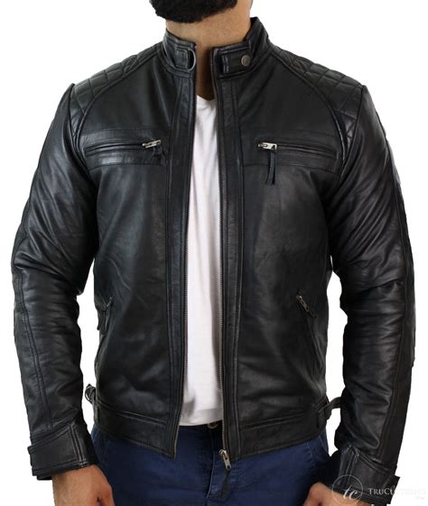 real leather retro style zipped mens biker jacket soft black casual black buy  happy