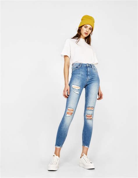 jeans skinny fit high waist rasgoes melhores roupas calca jeans  gestantes pano