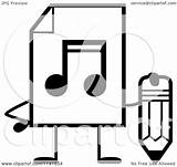 Mp3 Mascot Pencil Document Holding Music Clipart Thoman Cory Cartoon Illustration Vector Royalty Outlined Coloring sketch template