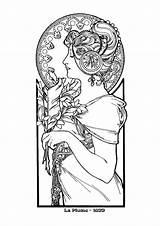 Mucha Coloring Nouveau Alphonse Pages Colouring Tattoo Alfons Choose Board Dvdbash sketch template