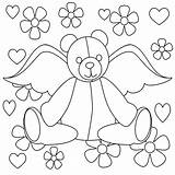 Teddy Coloring Bear Pages Angel Printable Colouring Flowers Drawing Book Bears Templates Flower Sheets Sketsa Cute Beach Clipart Library Wings sketch template