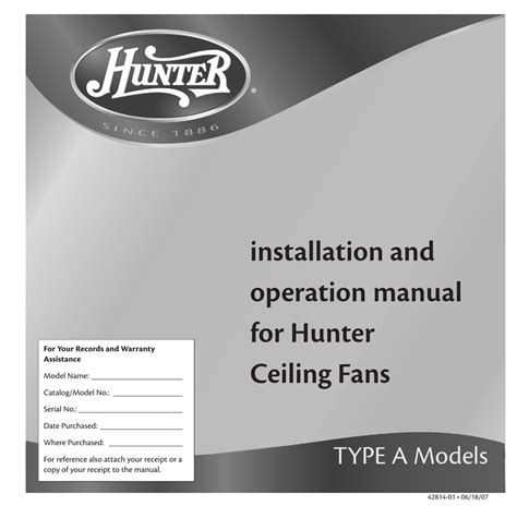 hunter type  installation  operation manual   manualslib