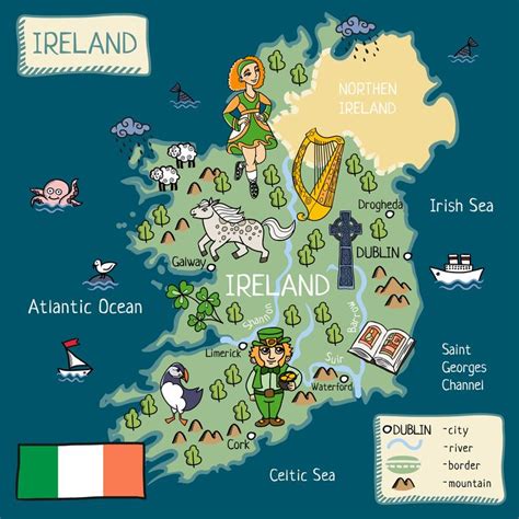 cartoon map  ireland northen ireland galway ireland cork ireland