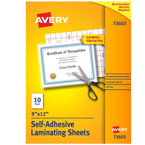 avery  adhesive laminating sheets     sheets