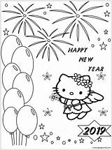 Year Happy Hello Pages Kitty Coloring Color sketch template