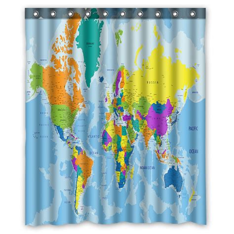 phfzk educational shower curtain colorful world map polyester fabric