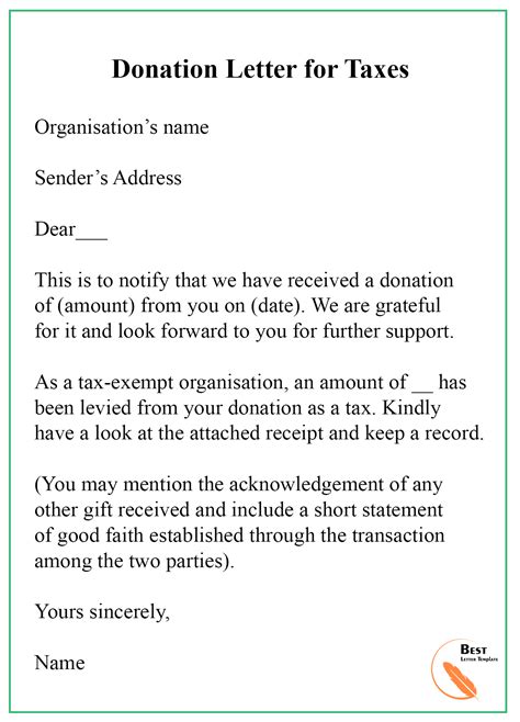 donation letter template format sample